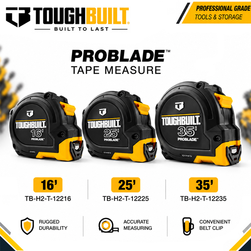 Stanley Tape 25Ft - TOUGHBUILT 16ft/25ft/35ft-serie ProBlade ™ Meetlint, 1,25
